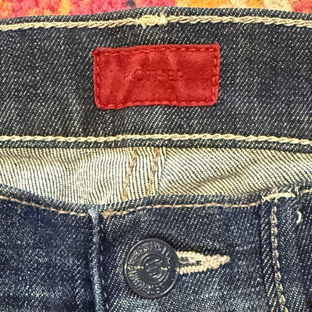 MOTHER Dark Blue Cropped Jeans with Red Stripes - Picture 3 of 9